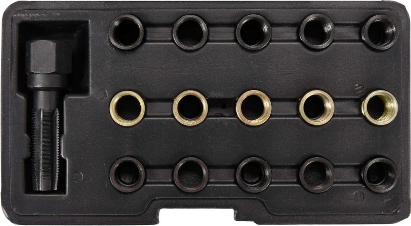 Засоби для ремонту "свічок" запалу YATO: мітчик під головку М16х 1,25 і 15 напрям. втулок, комп. 16е