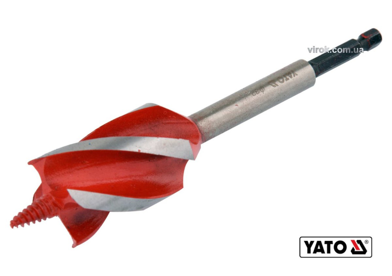 Свердло по дереву YATO : Ø= 32 мм, L= 165 мм, HRC 40-45 з 4 пругами, HEX- 1/4" [50/100]