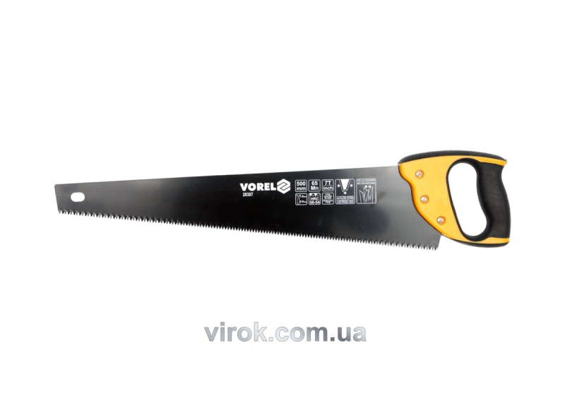 Ножівка по дереву VOREL: L= 500мм, W=1мм, Тефлонове покриття, 65Mn,Тверд. 50-54 HRC, 7 зуб./1"(DW)