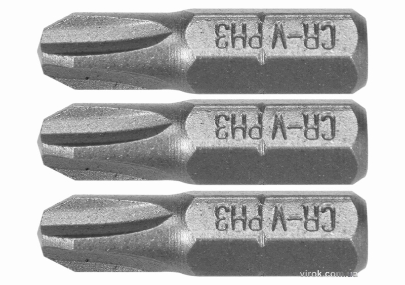 Насадки викруткові STHOR : Phillips PH1, PH2, PH3 x 25 мм, HEX 1/4", Cr-V, 3 шт (DW)