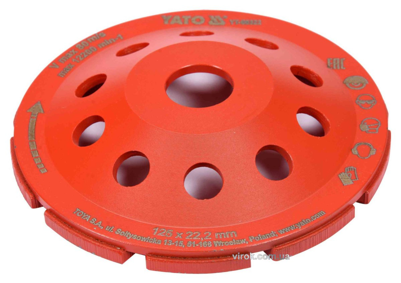 Диск шліфувальний алмазний YATO : 125 х 22.2 мм, 12200 об/хв, M14 [30]