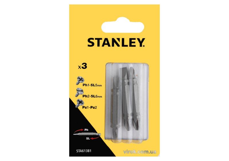 Набір насадок викруткових двосторонніх STANLEY : PH1-SL5 PH2-SL6 PZ1-PZ2 x 48 мм, 3 (Шт/Уп.)
