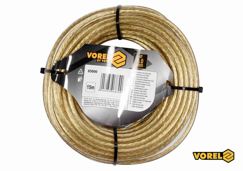 Трос сталевий з наконечниками для пломб VOREL : Ø6 мм x 15 м [12]