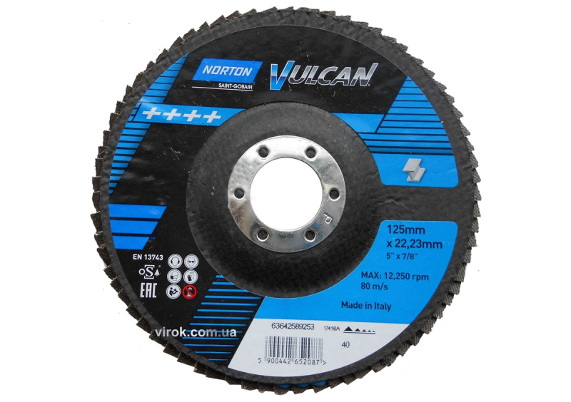Круг пелюстковий шліфувальний NORTON VULCAN"; Ø= 125/22 мм, Р 40 зерно з електрокорунду