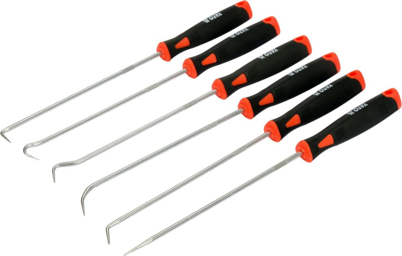 Набір довгих гачків з ручкою YATO і шило l= 240 мм, компл. 6 шт [6/48/570]