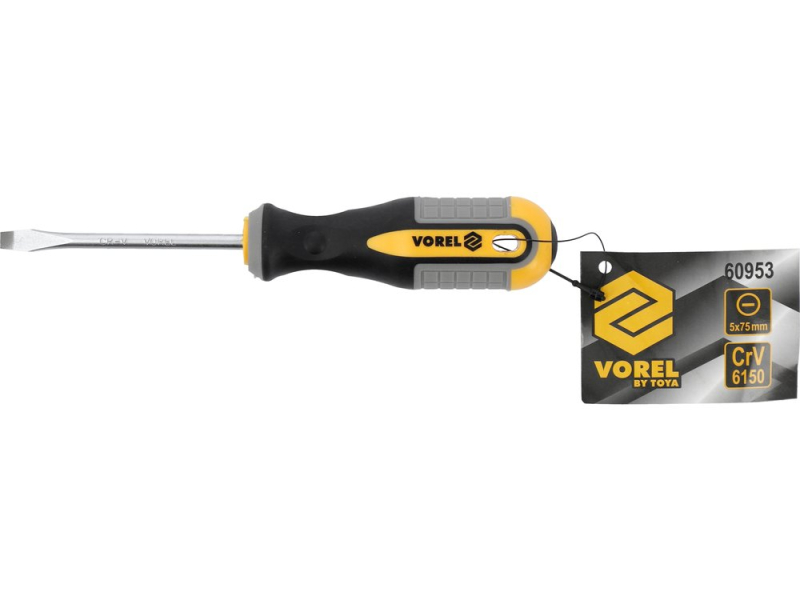 Отвертка шлицевая SL5x75 VOREL 60953, CrV 6150