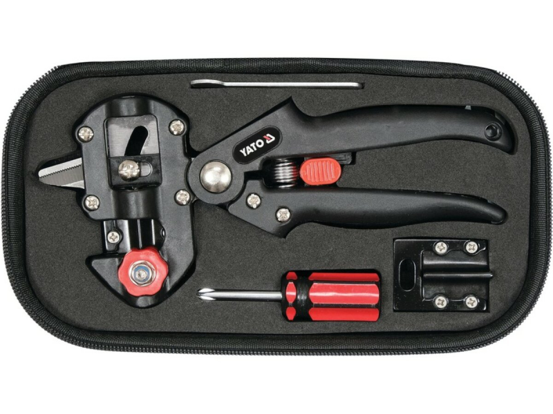 Секатор для щеплення гілок YATO з 2 функціями і 3 вида лез з обладунками в футлярі