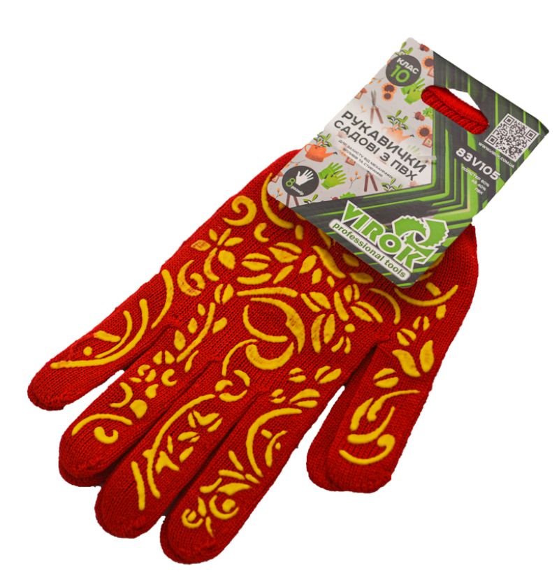 Рукавиці садова червона з ПВХ (10 клас,бавовна 40%,поліестр 60%)розм. 8