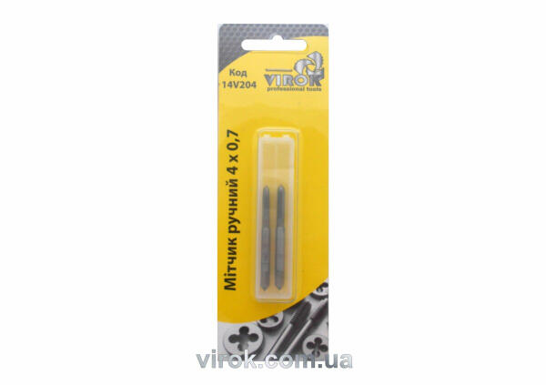 Метчик VIROK М4 х 0,7; 2 шт.(№1+№2) сталь 9ХС. DIN 2181. ГОСТ 3266-81. (14V204)