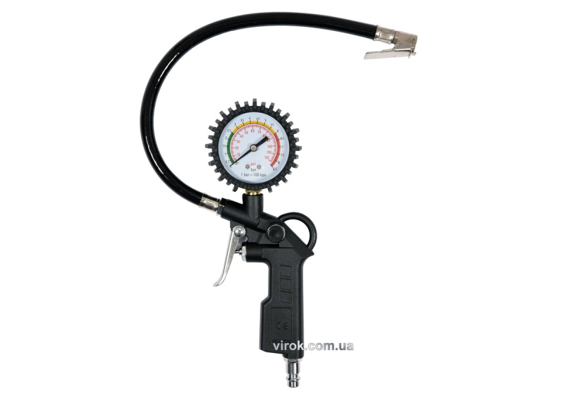 Пістолет пневматичний алюмінієвий VOREL для накачування шин з манометром, 0-6Bar і шлангом35см [30]