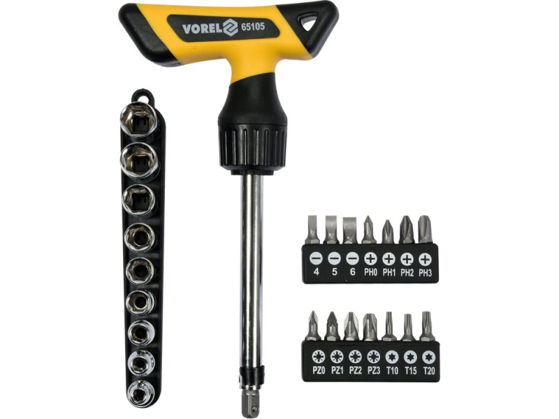 Отвертка с трещоткой шарнирная VOREL 65105, 25 шт