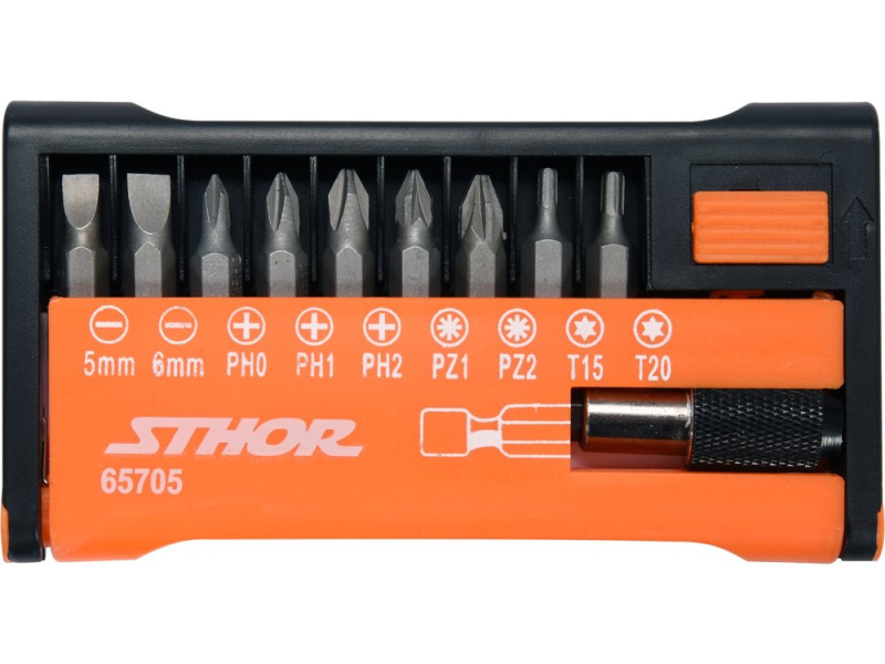 Набір біт STHOR 65705, плоский/PH/PZ/Torx, CrV, 10 шт