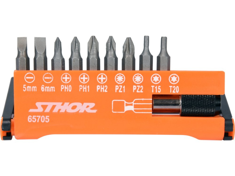 Набір біт STHOR 65705, плоский/PH/PZ/Torx, CrV, 10 шт