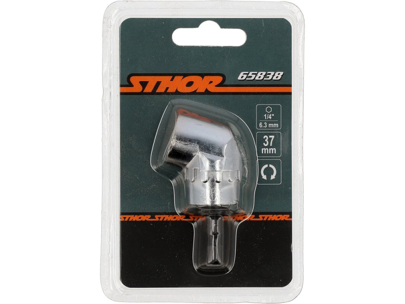 Угловой адаптер для шуруповерта STHOR 65838, 37 мм, 1/4" HEX, реверс