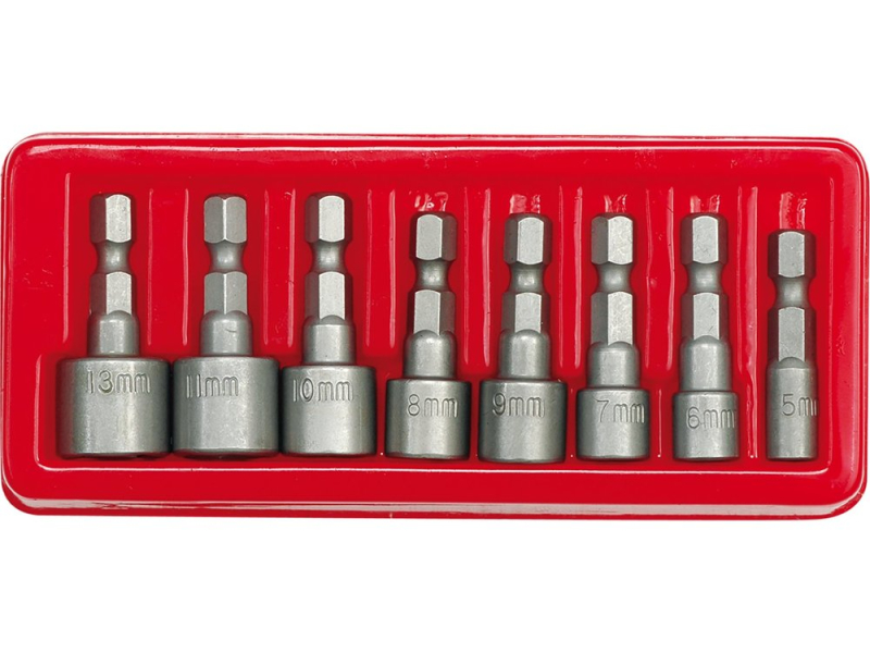 Набор головок-бит 5-13 мм VOREL 66113, 1/4" HEX, 8 шт, длина 60 мм