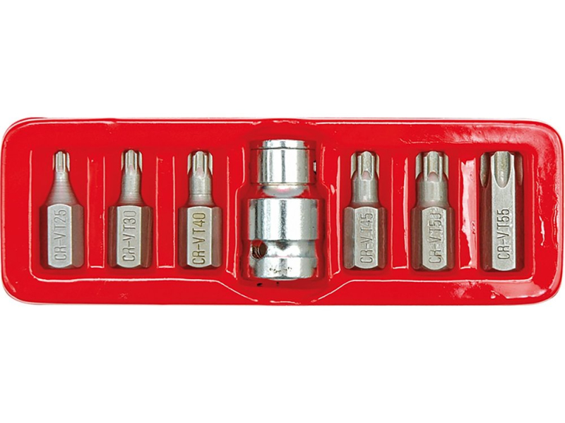 Набор головок-бит Torx T25-T55 VOREL 66570, 7 шт, привод 3/8" и 1/2", CrV