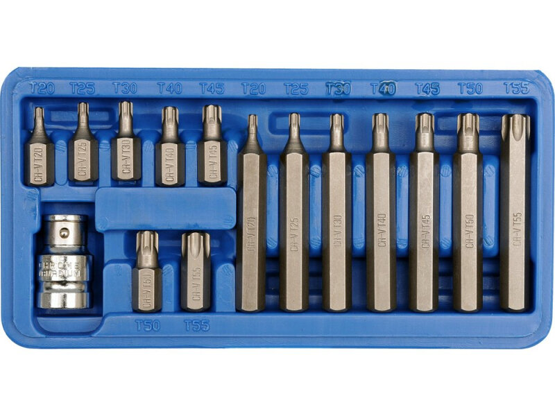 Набор головок-бит Torx T20-T55 VOREL 66580, 15 шт, привод 3/8" и 1/2", CrV