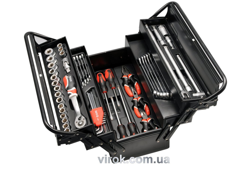 Ящик розкладний металевий YATO : 475х230х365 мм. з інструментами. 63 шт.