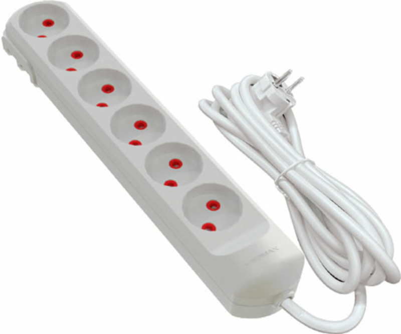 Подовжувач мережевий VIROK: l= 2 м, з 6 гніздами без заземлення