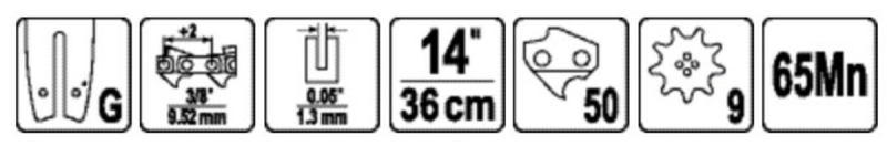 Шина для пили YATO l= 14"/ 36 см (50 ланок) 3/8" (9,52 мм).Т-0,322"(8,2 мм)YT-84950, YT-84960