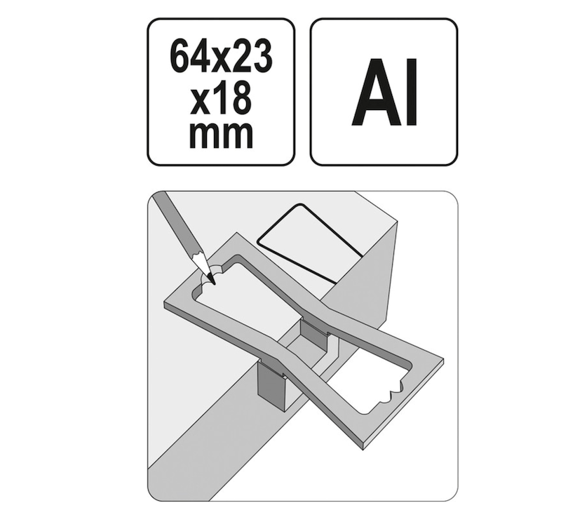 Шаблон розмічальний YATO контур "ластівковий хвіст" зі шкалою, 64х23х18 мм(DW)
