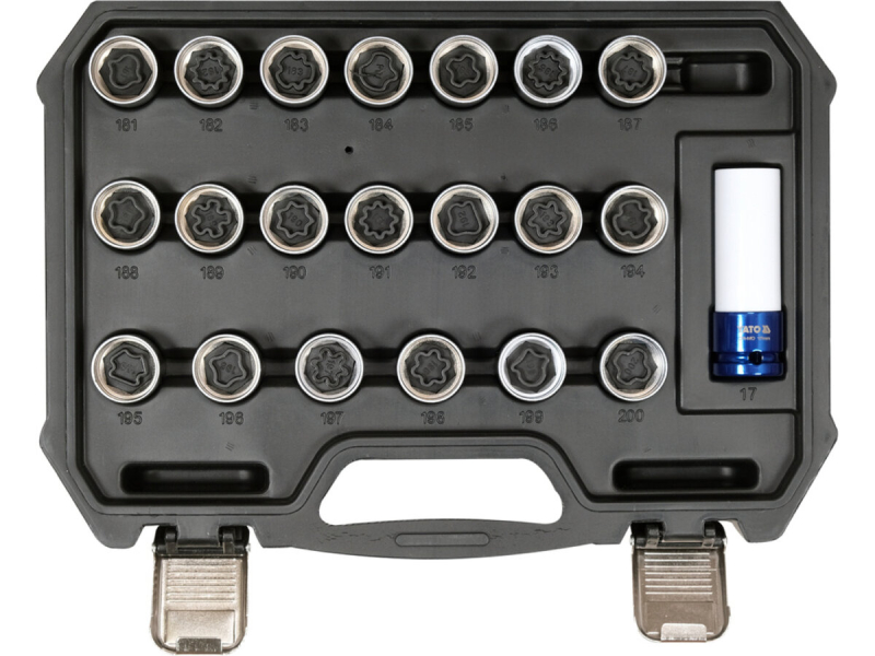 Торцеві головки до гвинтів колісних дисків авто OPEL YATO: з квадратом- 1/2", компл. 21 шт