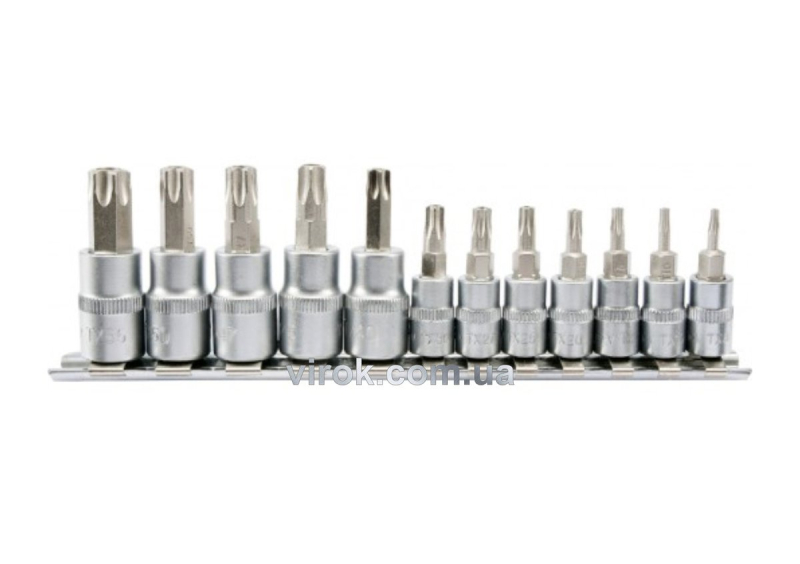 Головки торцеві з насадками YATO : "TORX TEMPERPROOF", квадрат 1/4, 3/8". Набір 12 шт. [10/40]