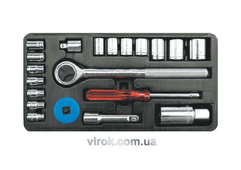 Набір головок торцевих VOREL : квадрат 1/4", 3/8" з інструментами [20 Од.] [10]