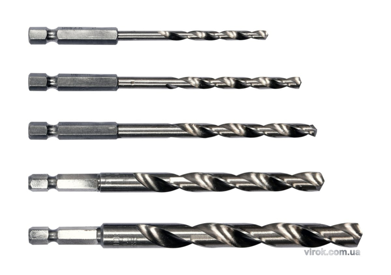 Набір свердл по металу STHOR : 6-гранний хвостовик HEX 1/4", HSS. Ø=4, 5, 6, 8, 10 мм, 5 Шт.