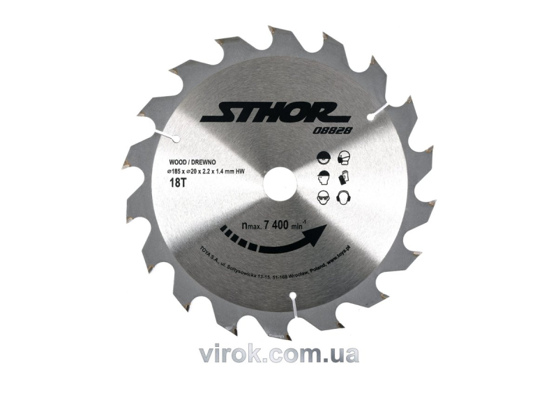 Диск пильний по дереву STHOR. Ø= 185/20 мм, h= 2,2 мм, 18 зубів [10/20]
