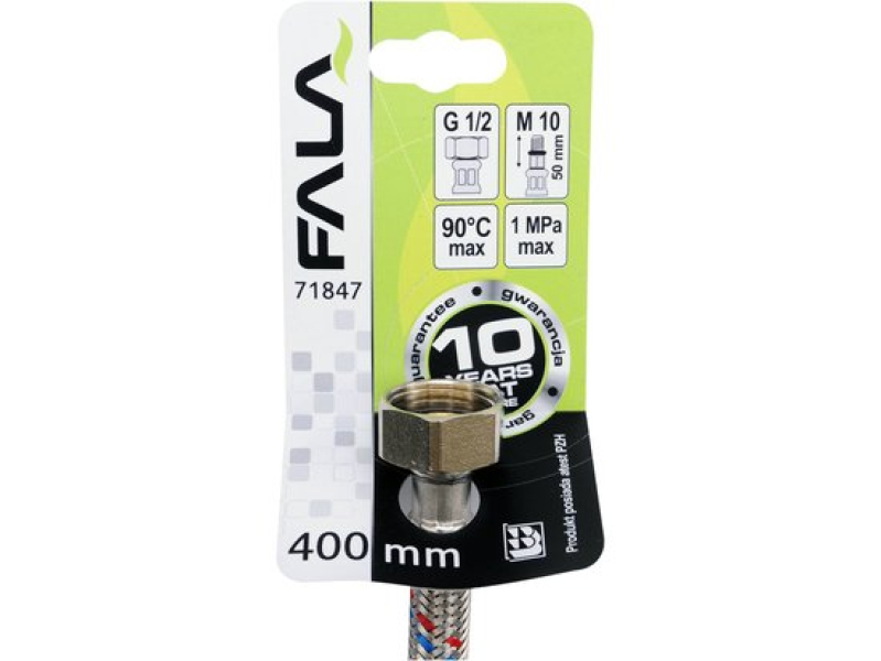 Шланг гнучкий для змішувача FALA 71847, 1/2"(F)×M10×1(M) 50 мм, 400 мм, нержавіюче обплетення