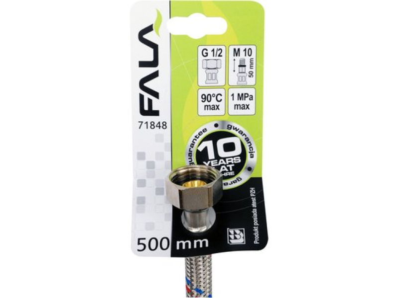 Шланг гнучкий для змішувача FALA 71848, 1/2"(F)×M10×1(M) 50 мм, 500 мм, нержавіюче обплетення