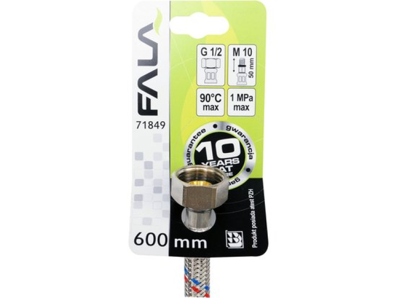 Шланг гнучкий для змішувача FALA 71849, 1/2"(F)×M10×1(M) 50 мм, 600 мм, нержавіюче обплетення