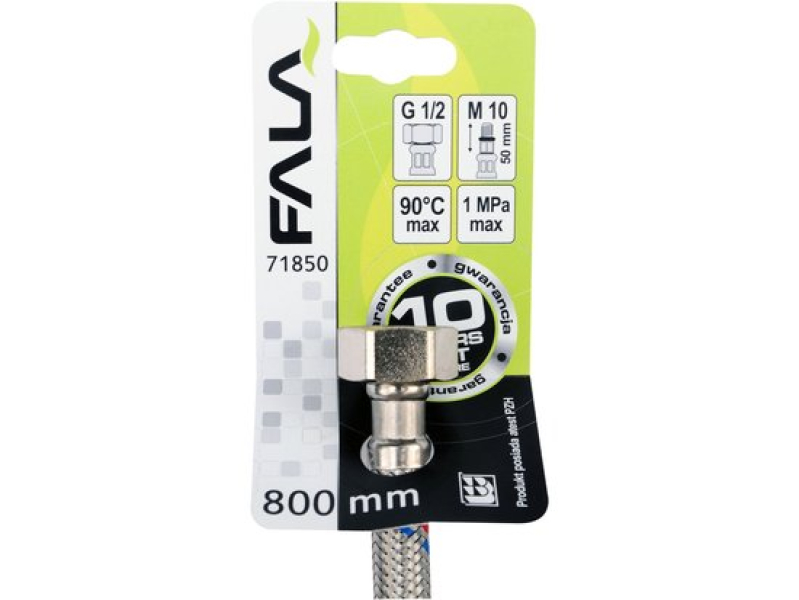 Шланг гибкий для смесителя FALA 71850, 1/2"(F)×M10×1(M) 50 мм, 800 мм, нержавеющая оплетка