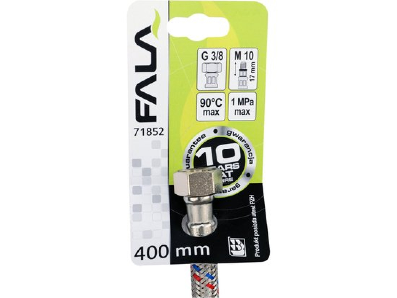 Шланг гибкий для смесителя FALA 71852, 3/8"(F)×M10×1(M), 400 мм, штуцер 17 мм, нержавеющая оплетка