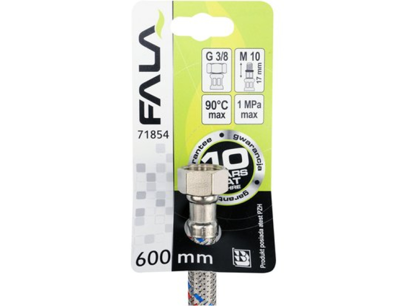 Шланг гнучкий для змішувача FALA 71854, 3/8"(F)×M10×1(M), 600 мм, штуцер 17 мм, нержавіюче обплетення