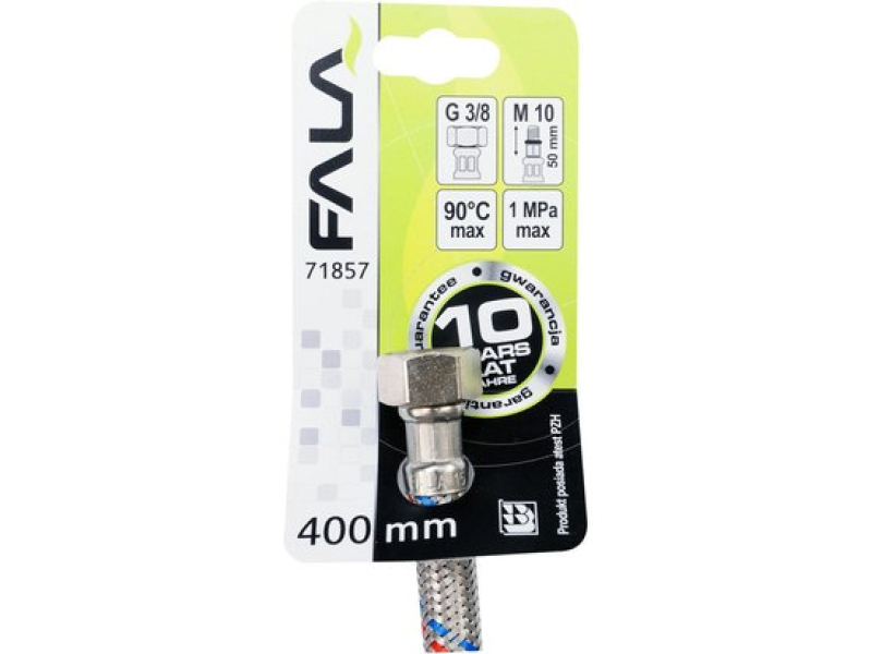 Шланг гнучкий для змішувача FALA 71857, 3/8"(F)×M10×1(M), 400 мм, штуцер 50 мм, нержавіюче обплетення