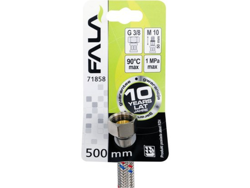 Шланг гибкий для смесителя FALA 71858, 3/8"(F)×M10×1(M), 500 мм, штуцер 50 мм, нержавеющая оплетка