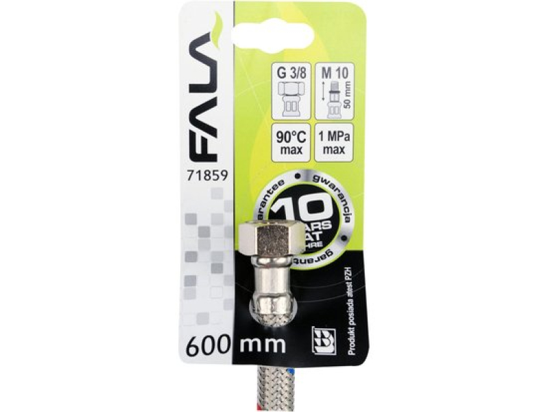 Шланг гнучкий для змішувача FALA 71859, 3/8"(F)×M10×1(M), 600 мм, штуцер 50 мм, нержавіюче обплетення