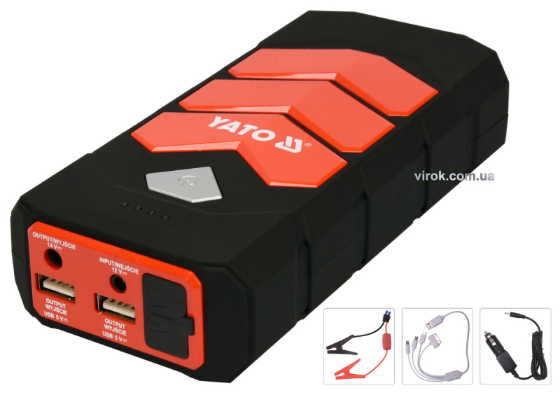 Пускова батарея Li-Pol YATO ємність 9 АГ, 200/400 А, вихід: 12 В, 3,5 А, через USB: 5В, 2А