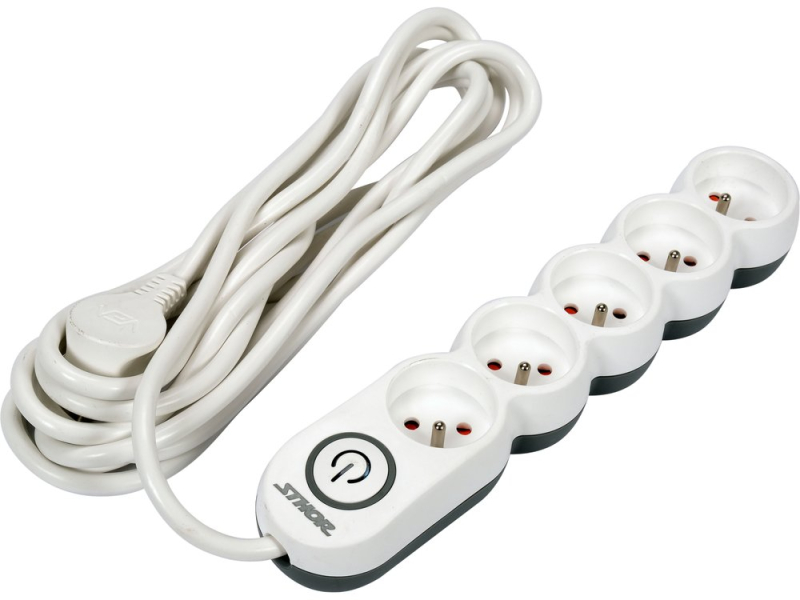 Удлинитель сетевой STHOR: l= 5 м, колодка с 5 гнездами и вкл, 3-жильный Ø=1,5 мм², с заземл (72358)