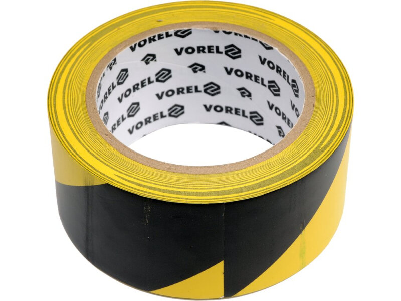 Стрічка сигнальна самоклеюча VOREL 48мм x 33 м. жовто-сіра, ПВХ (75231)