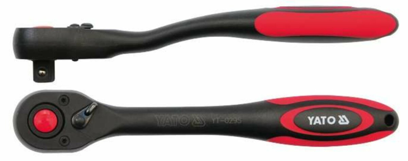 Тріщатка YATO : квадрат 1/4", 72T, L= 144 мм, вигнута ручка покрита пластиком [12/48/96]