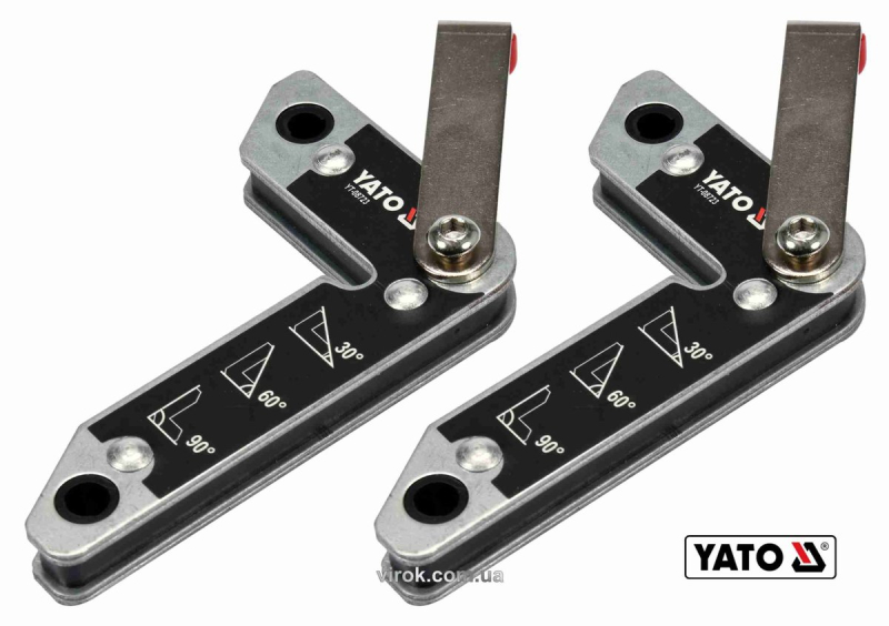 Кутники магнітні для зварювання YATO: кут: 30°, 60°, 90°, сталеві, сила утримування- 32 кг, 2 шт [6]