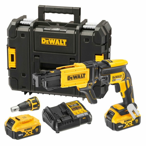 Шуруповерт аккумуляторный бесщеточный для г/картона DeWALT 18 В XR Li-Ion 30 Нм 2 АКБ 5 Ач + ЗП кейс