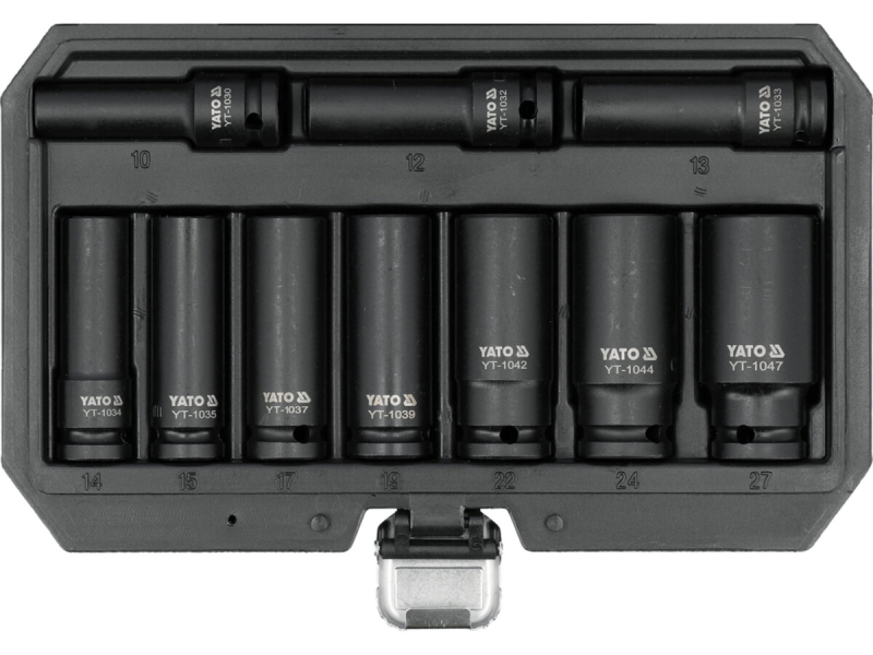 Набір головок торцевих ударних 6-гран. YATO подовжені, квадрат 1/2", М= 10- 27 мм, 10 шт. [5]