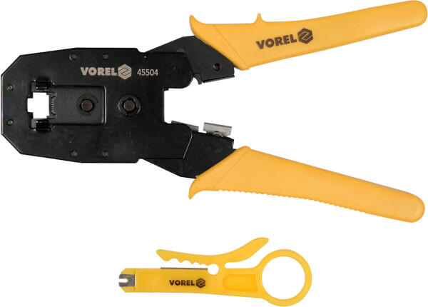 Клещи для зажима телефонных и сетевых штепселей VOREL: L= 195 мм, RJ45 RJ10 RJ11 (45504)