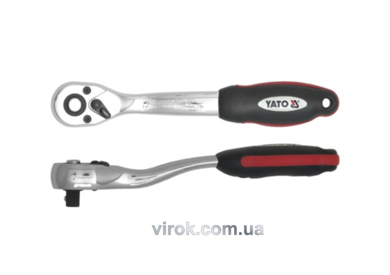 Тріщатка YATO : квадрат 1/2", L= 250 мм, 72T, вигнута ручка [6/24]