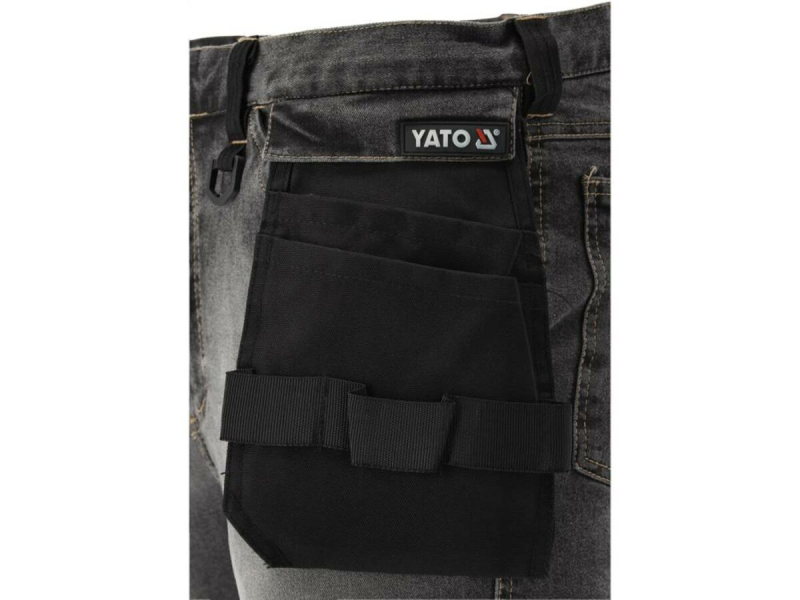 Брюки рабочие джинс стрейч YATO размер L/90-98 см, рост-180-188 см, серые, 17 карманов, 71% (YT-79062)
