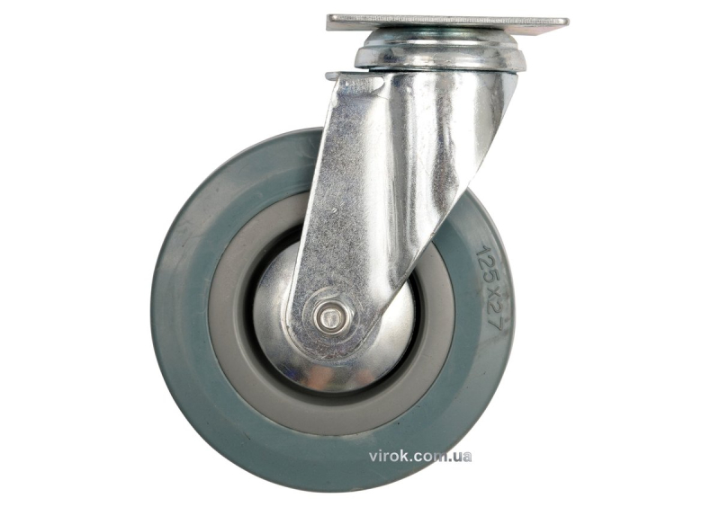 Колесо до візка Ø=100мм, b=26 мм VOREL; сіра гума, з обертовою опорою; h=134мм, навантаж.-45кг [28]